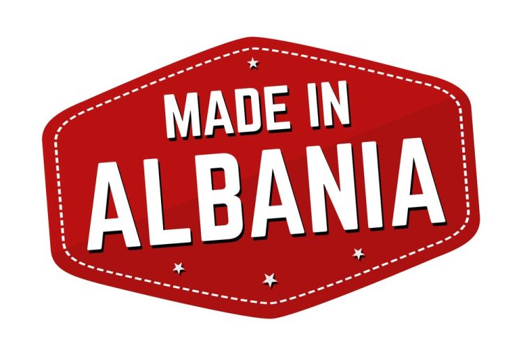 Made in Albania label or sticker on white background, vector illustration