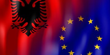 Albania and European Union flags