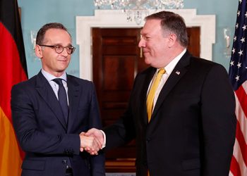 U.S. Secretary of State Mike Pompeo meets German Foreign Minister Heiko Maas (L) at the State Department in Washington, U.S., October 3, 2018. REUTERS/Kevin Lamarque