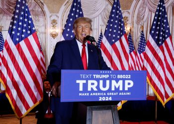 Former U.S. President Donald Trump announces that he will once again run for U.S. president in the 2024 U.S. presidential election during an event at his Mar-a-Lago estate in Palm Beach, Florida, U.S. November 15, 2022. REUTERS/Jonathan Ernst