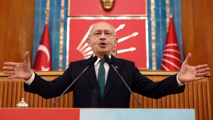 Leader of the Republican People's Party (CHP) Kemal Kilicdaroglu speaks during his party's group meeting at the Turkish Grand National Assembly in Ankara, Turkey on January 10, 2023. (Photo by Adem ALTAN / AFP) (Photo by ADEM ALTAN/AFP via Getty Images)