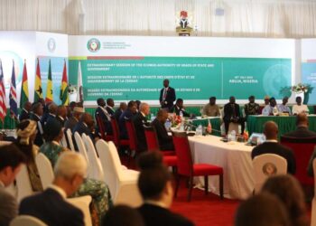 Economic Community of West African States (ECOWAS) Presidents are seen during the heads of states and government extraordinary session in Abuja on July 30, 2023. West African leaders were to meet on Sunday for a crisis summit on the coup in Niger, where protesters tried to storm the French embassy after the junta warned of an "imminent military intervention". In the third coup to fell a leader in Africa's restive Sahel region in as many years, Niger's elected president, Mohamed Bazoum, has been held by the military since Wednesday. (Photo by Kola SULAIMON / AFP)