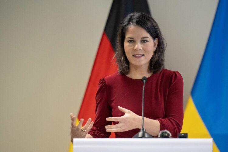 FILED - Annalena Baerbock, Germany's Foreign Minister, holds a press conference with Vincent Biruta (not pictured), Rwanda's Foreign Minister, following their meeting. Photo: Hannes P. Albert/dpa