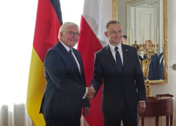 Polish President Andrzej Duda (R) welcomes German President Frank-Walter Steinmeier for talks. Photo: Friedemann Kohler/dpa