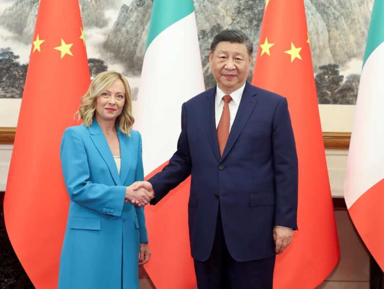 Chinese President Xi Jinping meets with Italian Prime Minister Giorgia Meloni, who is on an official visit to China, at the Diaoyutai State Guesthouse in Beijing, capital of China, July 29, 2024. (Photo by Ding Haitao/Xinhua via Getty Images)