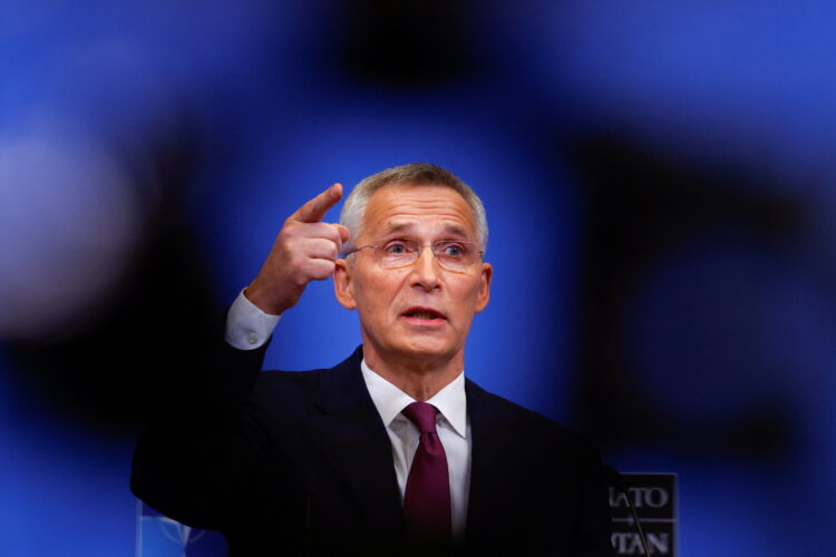 FILE PHOTO: NATO Secretary General Jens Stoltenberg speaks during a news conference on the eve of a NATO summit, amid Russia's invasion of Ukraine, in Brussels, Belgium March 23, 2022. REUTERS/Gonzalo Fuentes/File Photo