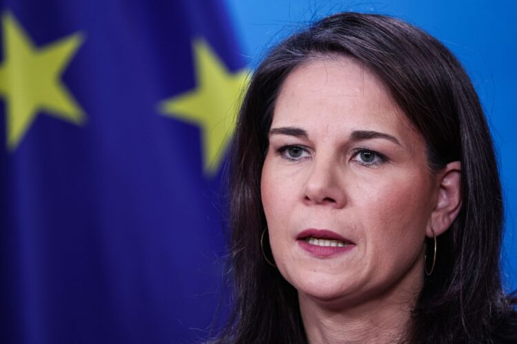 FILED - German Foreign Minister Annalena Baerbock speaks during a press statement. Photo: Hannes P Albert/dpa