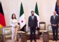 German Foreign Minister Annalena Baerbock (l) meets with the new Syrian ruler Ahmed al-Sharaa (M), on the right her French counterpart Jean-Noël Barrot. Photo: Jörg Blank/dpa