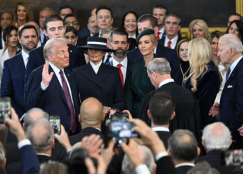 Donald Trump is sworn in as the 47th US President in the US Capitol Rotunda in Washington, DC, on January 20, 2025.     SAUL LOEB/Pool via REUTERS