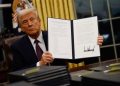 WASHINGTON, DC - JANUARY 20: President Donald Trump signs executive orders in the Oval Office on January 20, 2025 in Washington, DC.  Trump takes office for his second term as the 47th president of the United States. (Photo by Anna Moneymaker/Getty Images)