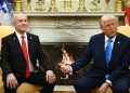 TOPSHOT - US President Donald Trump (R) meets with Israel's Prime Minister Benjamin Netanyahu in the Oval Office of the White House in Washington, DC, on February 4, 2025. (Photo by ANDREW CABALLERO-REYNOLDS / AFP)