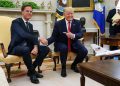 WASHINGTON, DC - JULY 18: U.S. President Donald Trump (R) and Dutch Prime Minister Mark Rutte pose for photographs after talking to reporters in the Oval Office at the White House July 18, 2019 in Washington, DC. According to the Dutch government, the two leaders will discuss defense and security cooperation, especially focused on whether the Netherlands will participate in a global effort to secure international waterways against threats from Iran. (Photo by Chip Somodevilla/Getty Images)